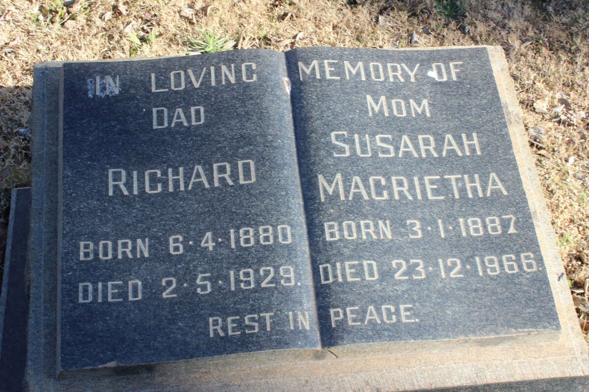 ? Richard 1880-1929 &amp; Susarah Magrietha 1887-1966
