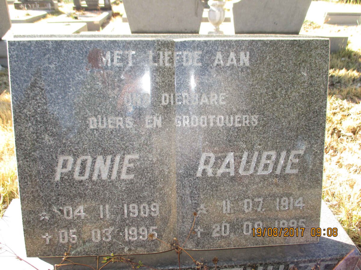 ? Ponie 1909-1995 &amp; Raubie 1914-1995