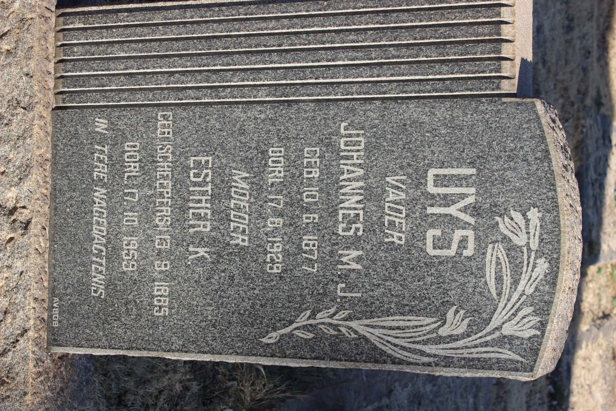 UYS Johannes M.J. 1877-1929 &amp; Esther K. SCHEEPERS 1885-1959