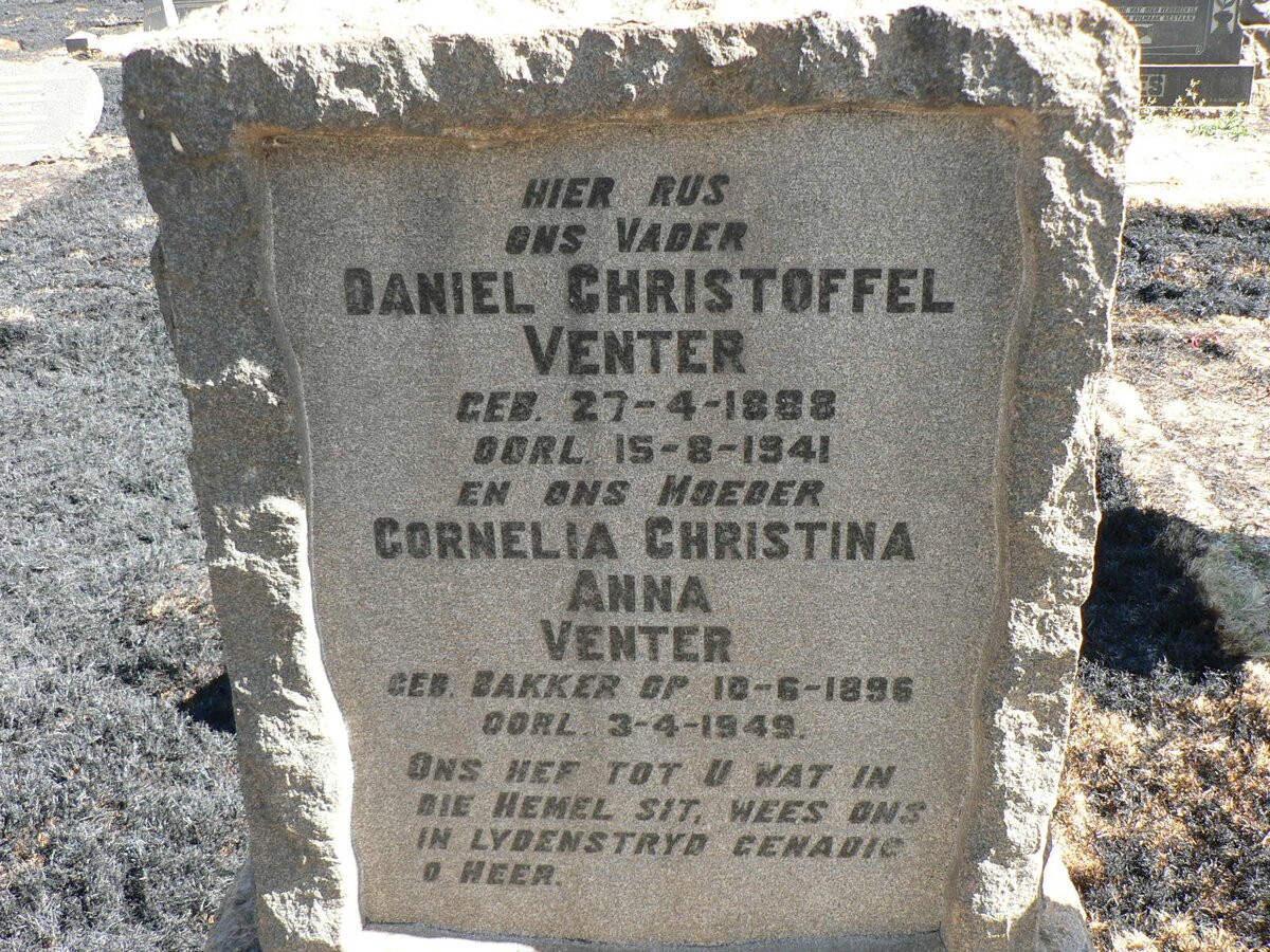 VENTER Daniel Christoffel 1888-1941 &amp; Cornelia Christina Anna BAKKER 1896-1949