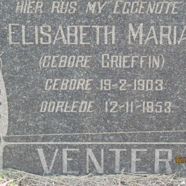 VENTER Elisabeth Maria nee GRIEFFIN 1903-1953