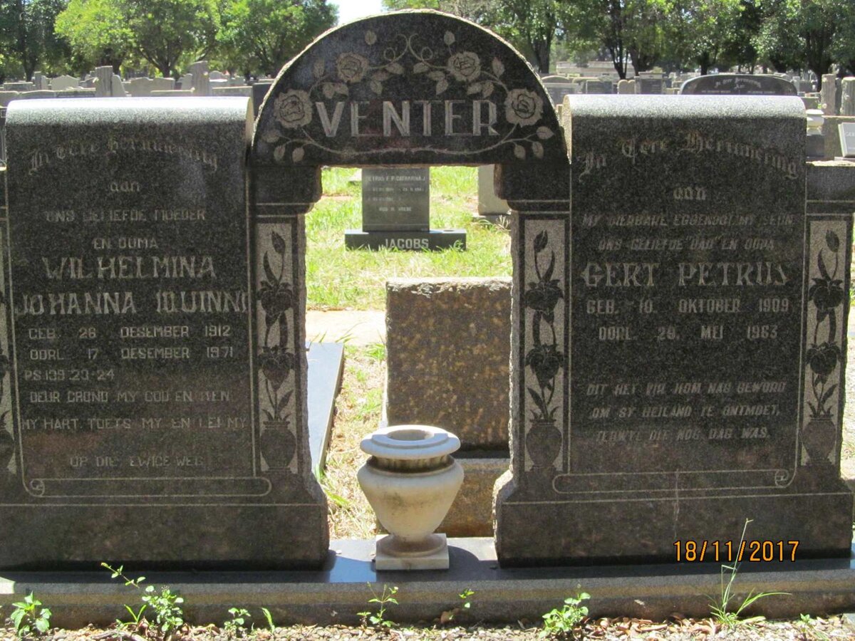 VENTER Gert Petrus 1909-1963 &amp; Wilhelmina Johanna QUINN 1912-1971
