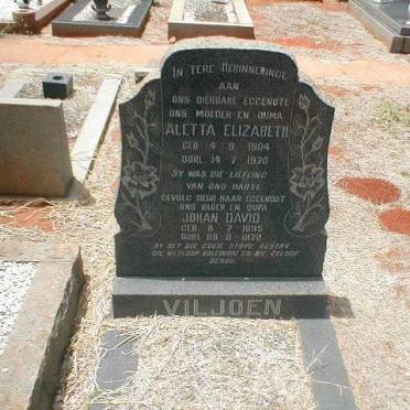 VILJOEN Johan David 1895-1972 &amp; Aletta Elizabeth 1904-1970
