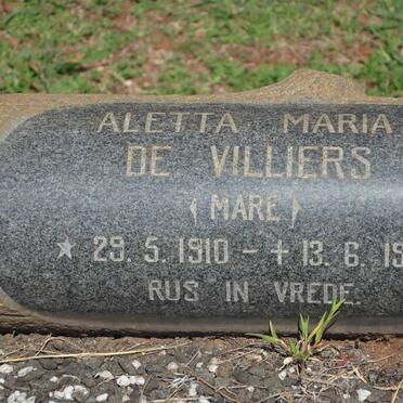 VILLIERS Aletta Maria, de nee MARE 1910-1971