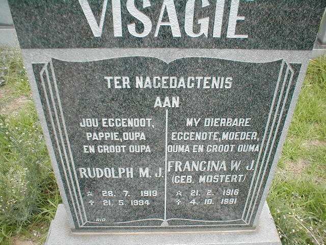 VISAGIE Rudolph M. J. 1919-1994 &amp; Francina W. J. MOSTERT 1916-1991