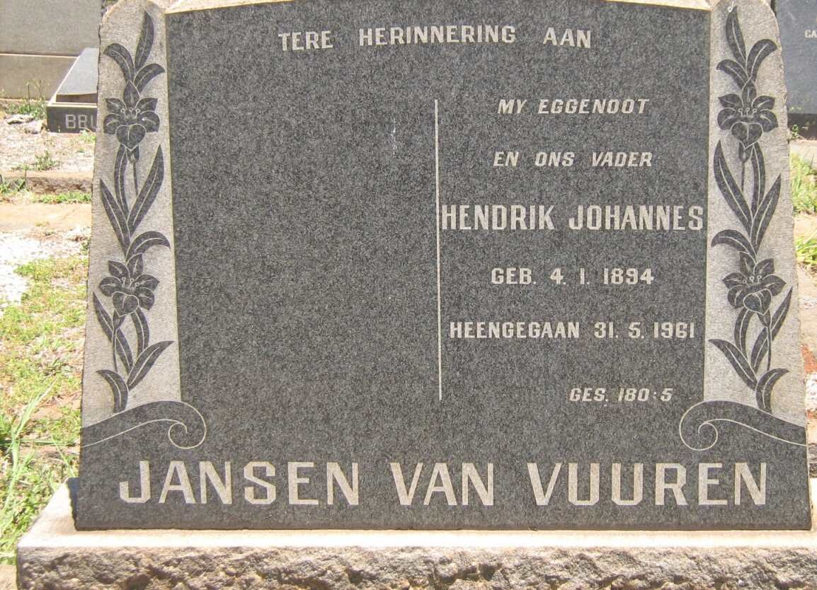 VUUREN Hendrik Johannes, Jansen van 1894-1961