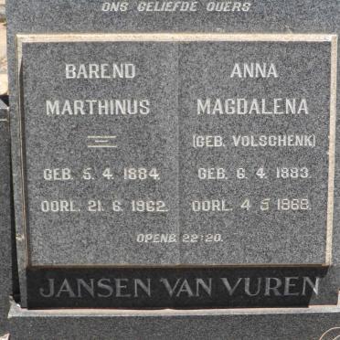 VUREN Barend Marthinus, Jansen van 1884-1962 &amp; Anna Magdalena VOLSCHENK 1883-1968