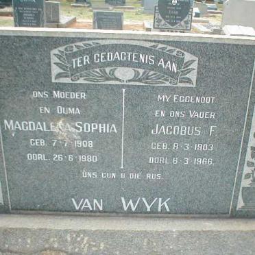 WYK Jacobus F., van 1903-1966 &amp; Magdalena Sophia 1908-1980
