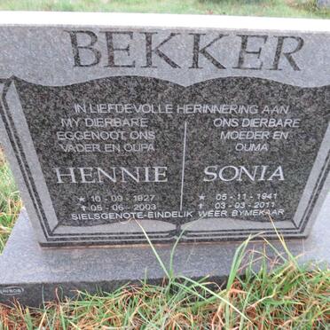 BEKKER Hennie 1927-2003 & Sonia 1941-2011
