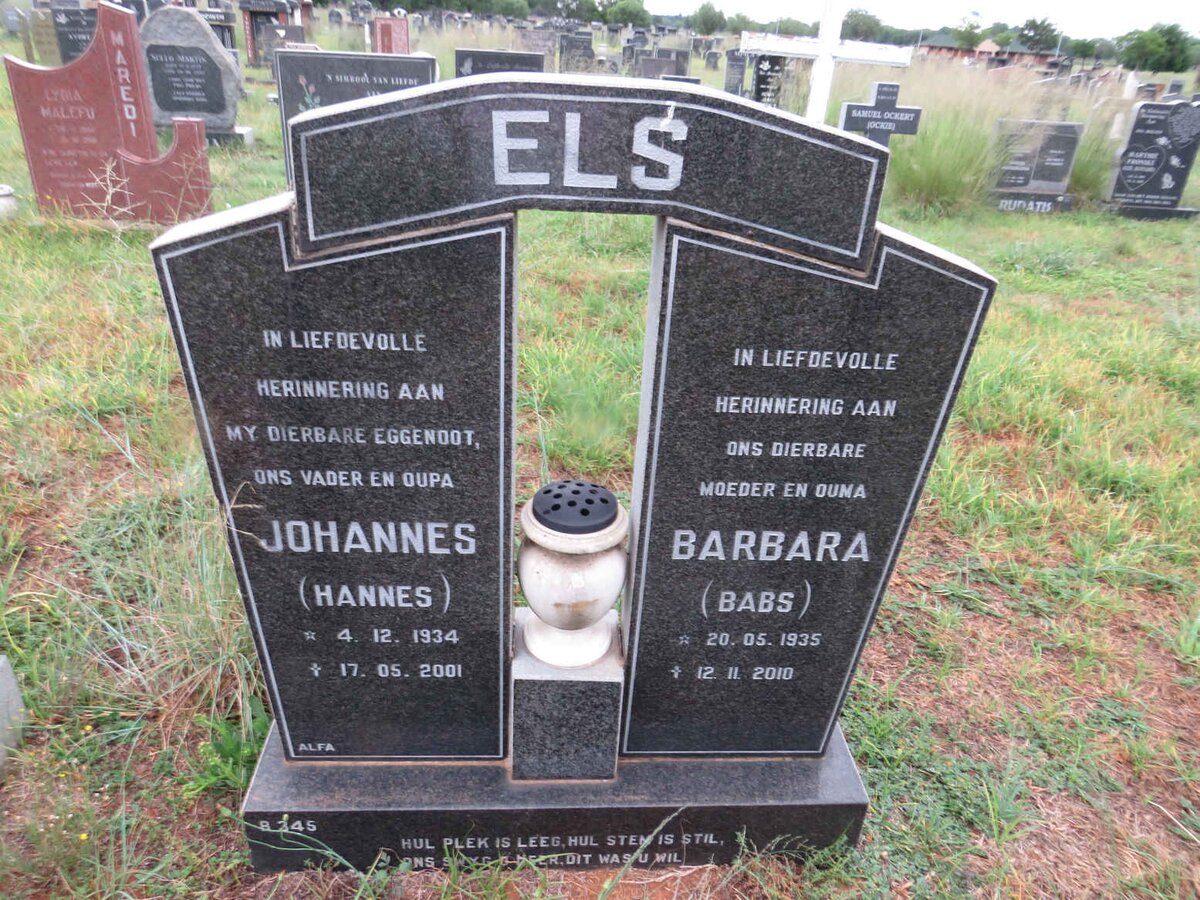 ELS Johannes 1934-2001 & Barbara 1935-2010