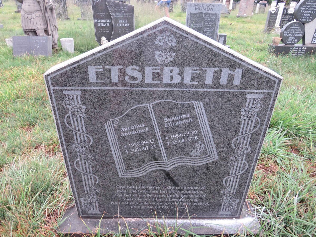 ETSEBETH Jacobus Johannes 1950-2005 & Susanna Elizabeth 1953-2018