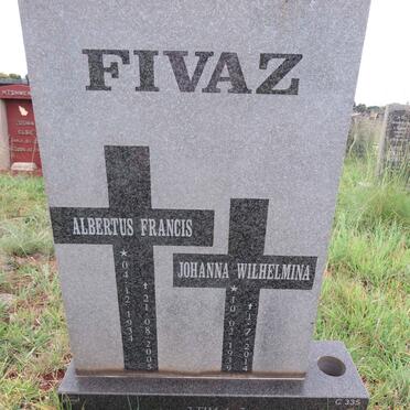 FIVAZ Albertus Francis 1934-2005 & Johanna Wilhelmina 1939-2014