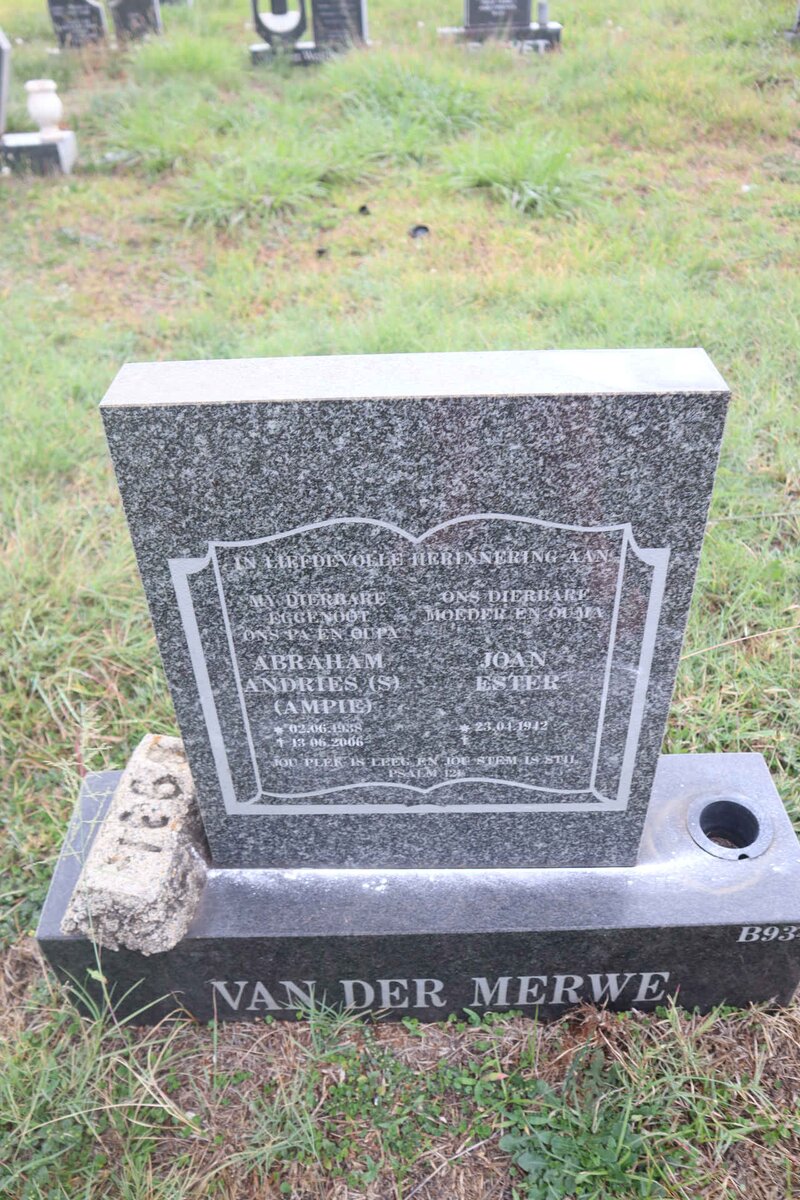 MERWE Abraham Andries, van der 1938-2006 & Joan Ester 1942-