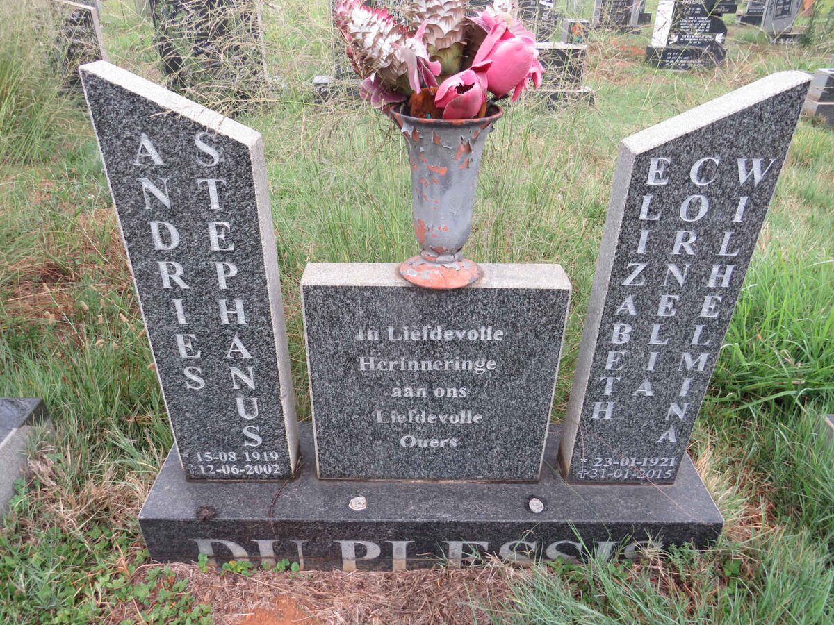 PLESSIS Andries Stephanus, du 1919-2002 & Elizabeth Cornelia Wilhelmina 1921-2015