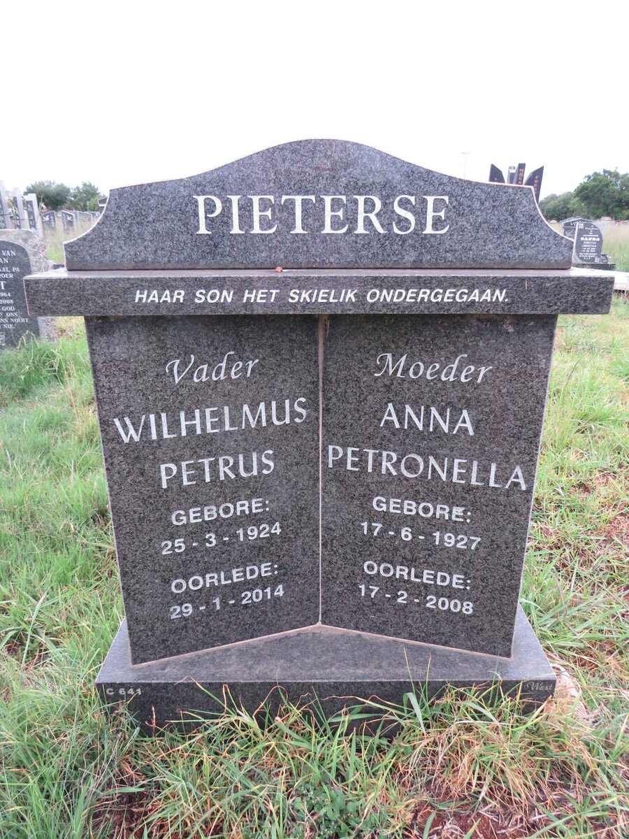 PIETERSE Wilhelmus Petrus 1924-2014 & Anna Petronella 1927-2008
