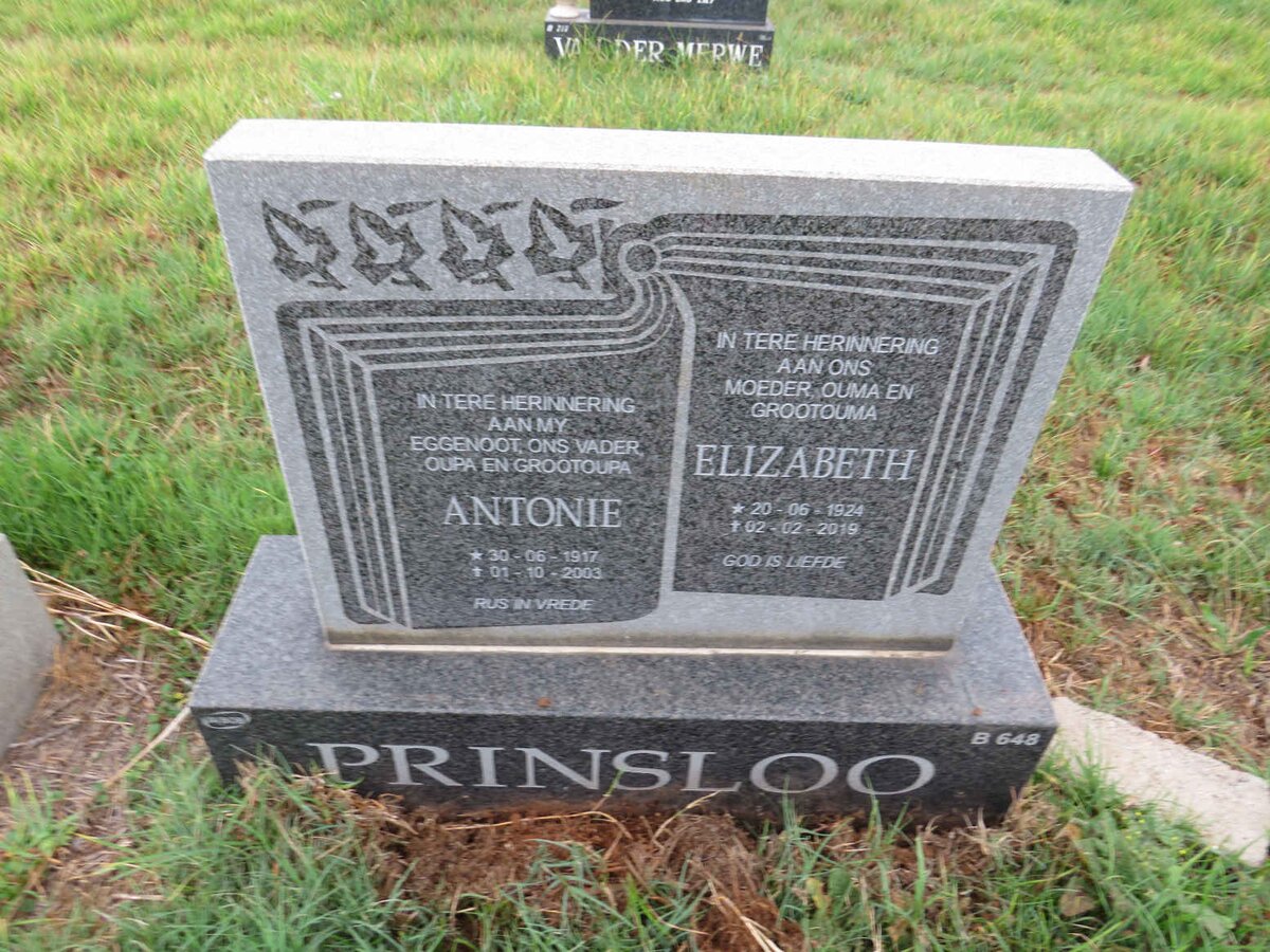 PRINSLOO Antonie 1917-2003 & Elizabeth 1924-2019