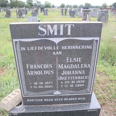 SMIT Francois Arnoldus 1927-2006 & Elsie Magdalena Johanna BREYTENBACH 1930-2004
