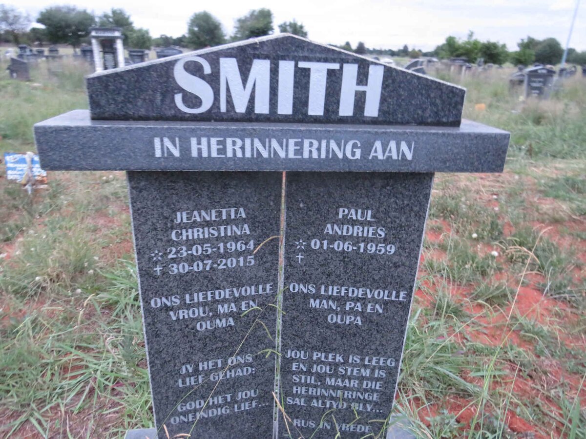 SMITH Paul Andries 1959- & Jeanetta Christina 1964-2015