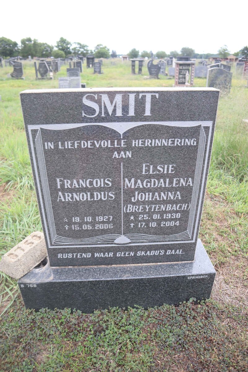 SMIT Francois Arnoldus 1927-2006 & Elsie Magdalena Johanna BREYTENBACH 1930-2004