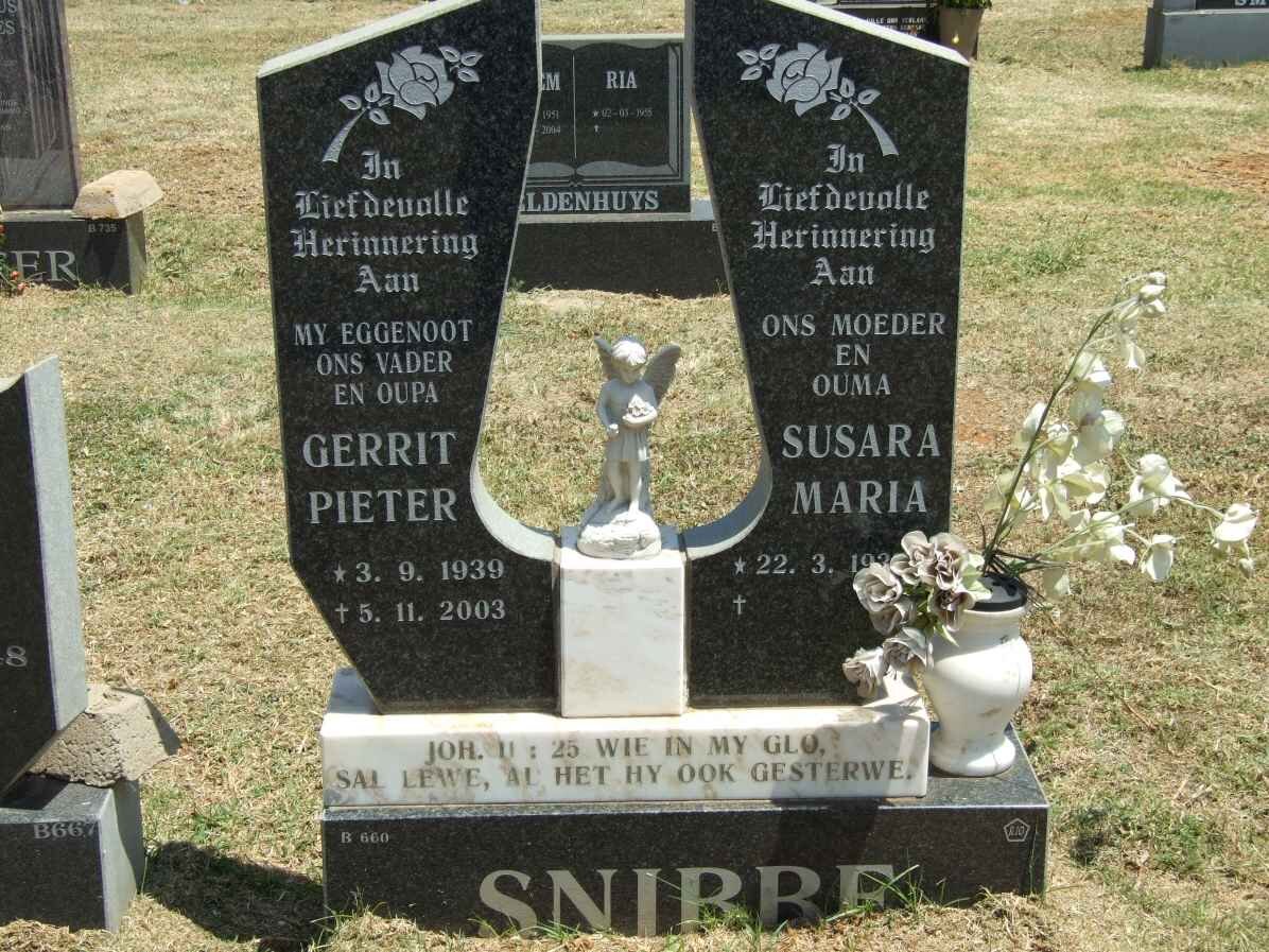 SNIBBE Gerrit Pieter 1939-2003 &amp; Susara Maria 193?-