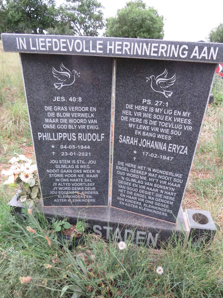 STADEN Phillippus Rudolf, van 1944-2021 & Sarah Johanna Eryza 1947- 