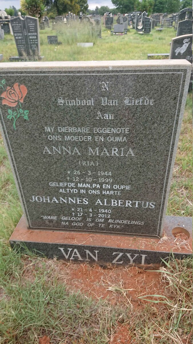 ZYL Johannes Albertus, van 1940-2012 & Anna Maria 1944-1999