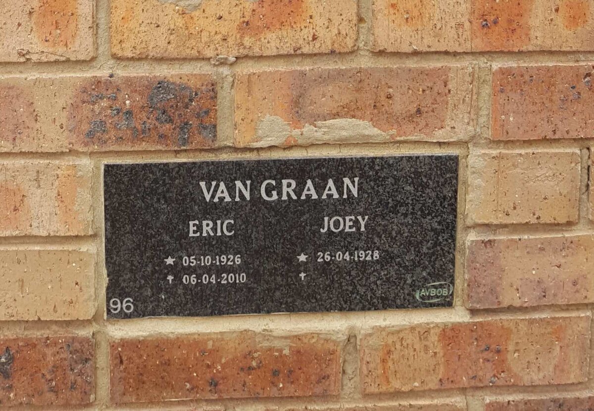 GRAAN Eric, van 1926-2010 &amp; Joey 1928-
