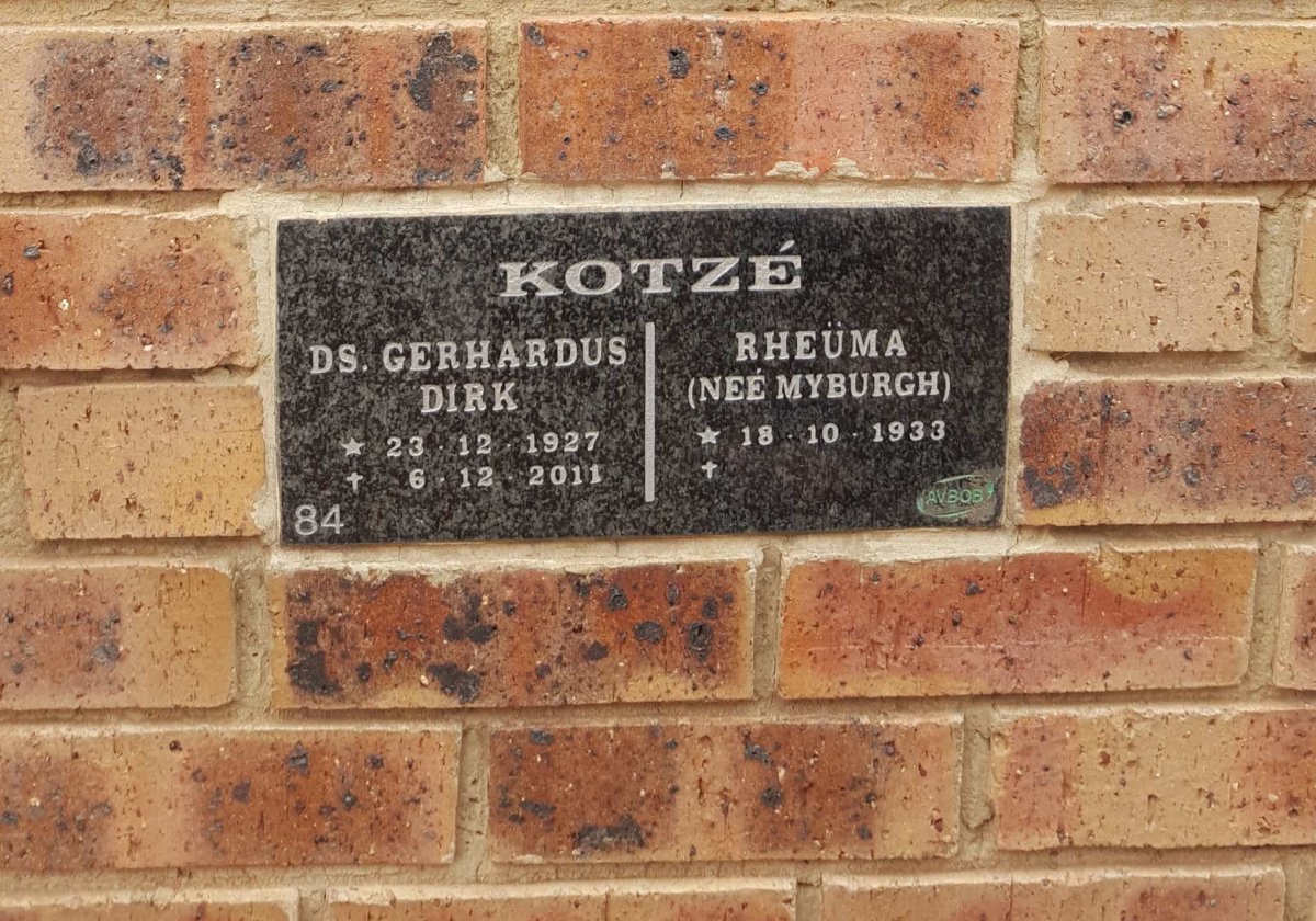 KOTZE Gerhardus Dirk 1927-2011 &amp; Rheuma MYBURGH 1933-