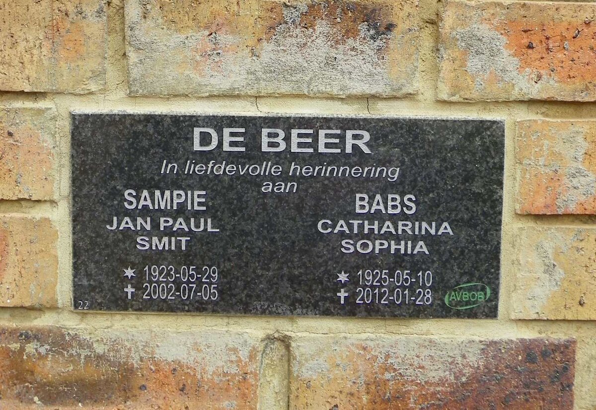 BEER Jan Paul Smit, de 1923-2002 &amp; Catharina Sophia 1925-2012
