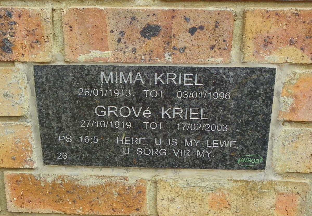 KRIEL Mima 1913-1996 :: KRIEL Grove 1919-2003