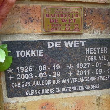 WET Matthys J.D., de 1926-2003 &amp; &amp; Hester NEL 1927-2011