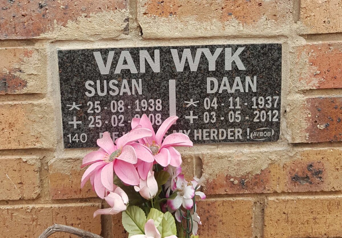 WYK Daan, van 1937-2012 &amp; Susan 1938-2008