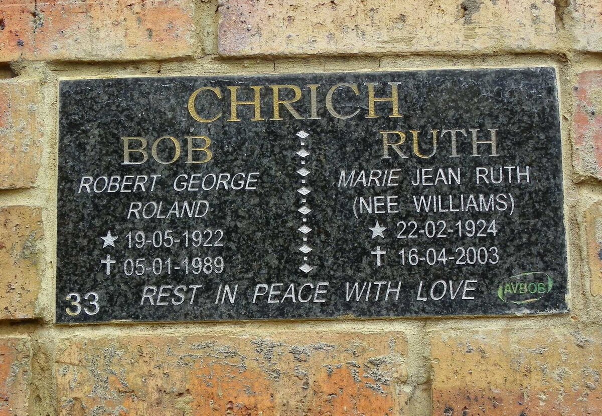 CHRICH Robert George Roland 1922-1989 &amp; Marie Jean Ruth WILLIAMS 1924-2003