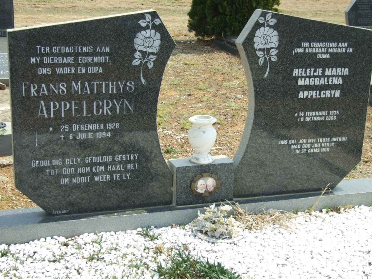 APPELGRYN Frans Matthys 1928-1994 &amp; Heletje Maria Magdalena 1935-2008