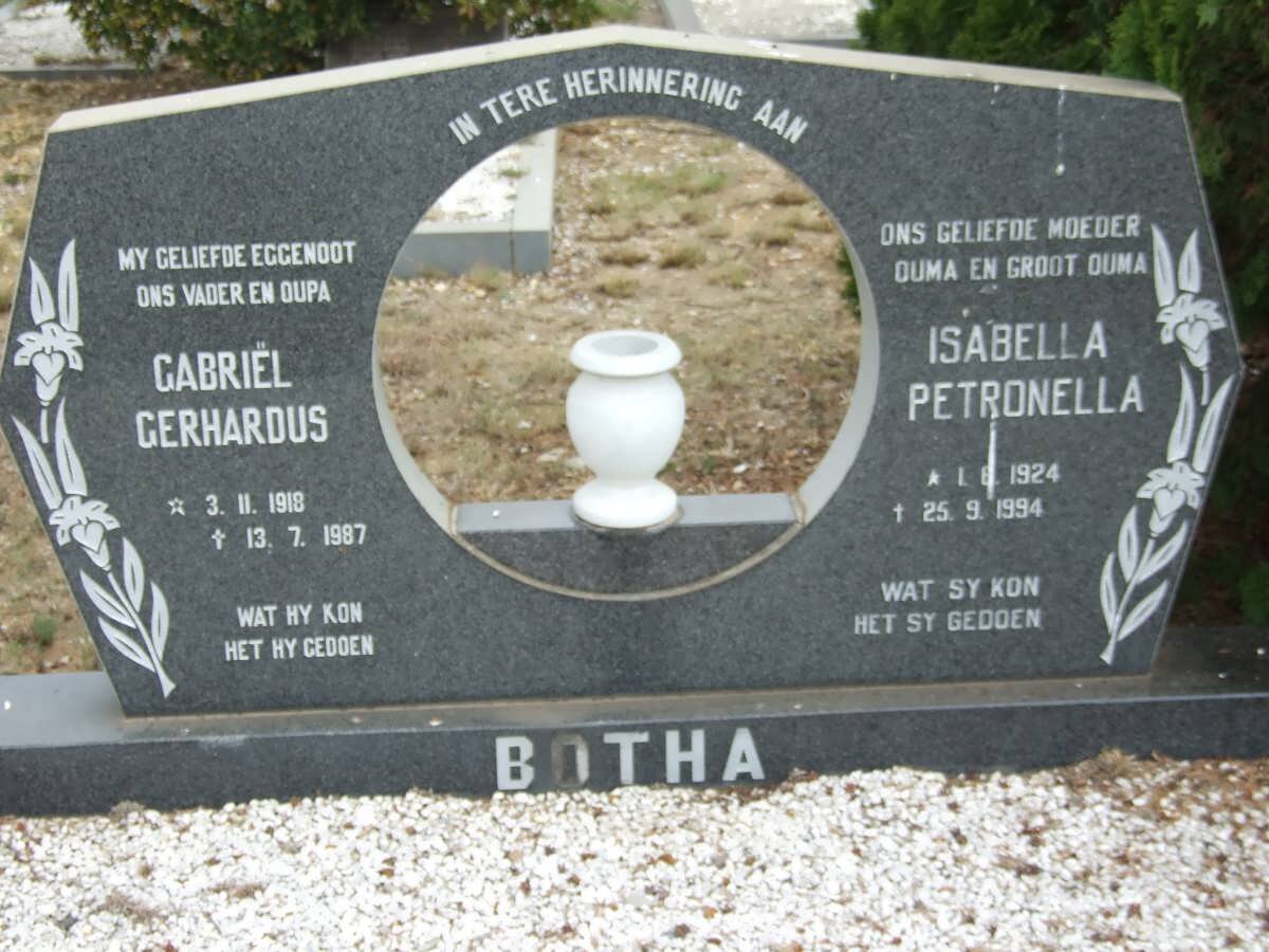 BOTHA Gabriel Gerhardus 1918-1987 &amp; Isabella Petronella 1924-1994