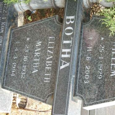 BOTHA Dirk Willem 1929-2003 &amp; Elizabeth Martha 1932-1994