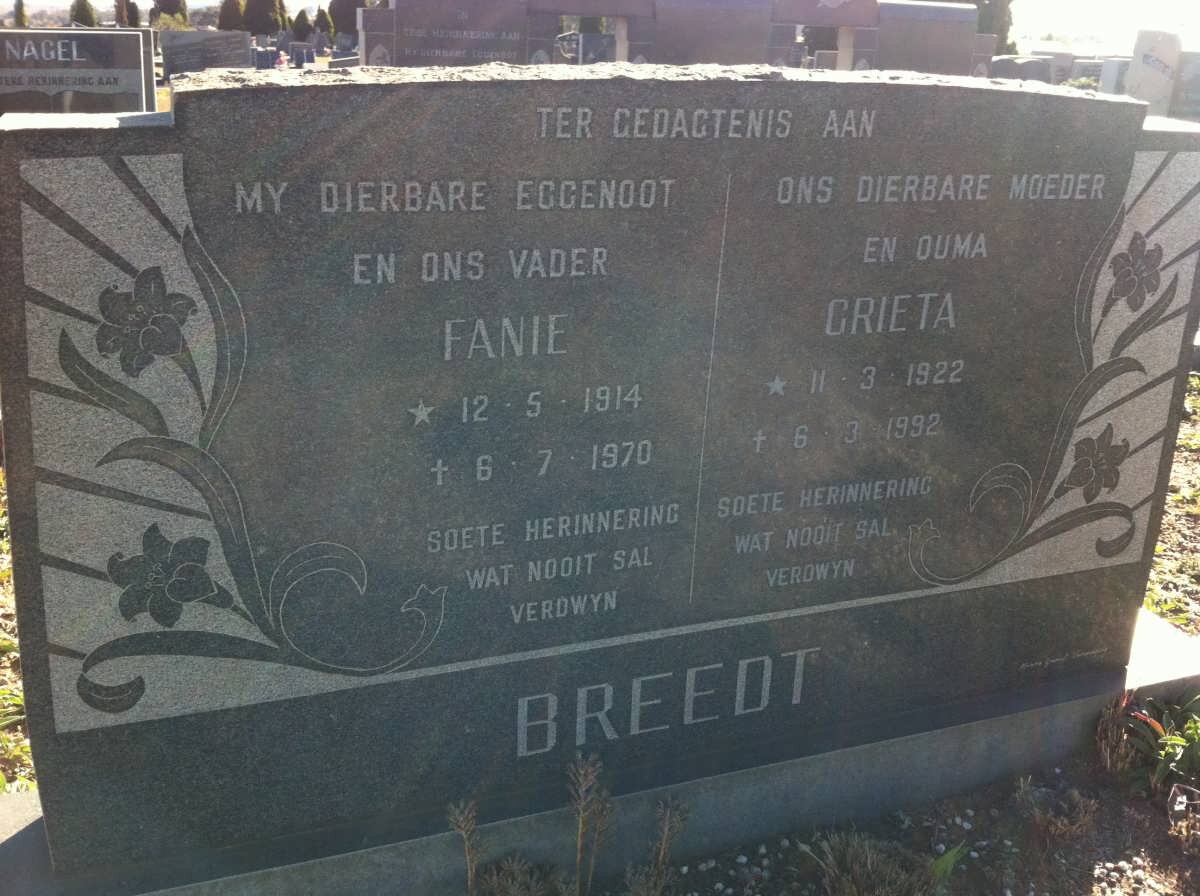 BREEDT Fanie 1914-1970 &amp; Grieta 1922-1992
