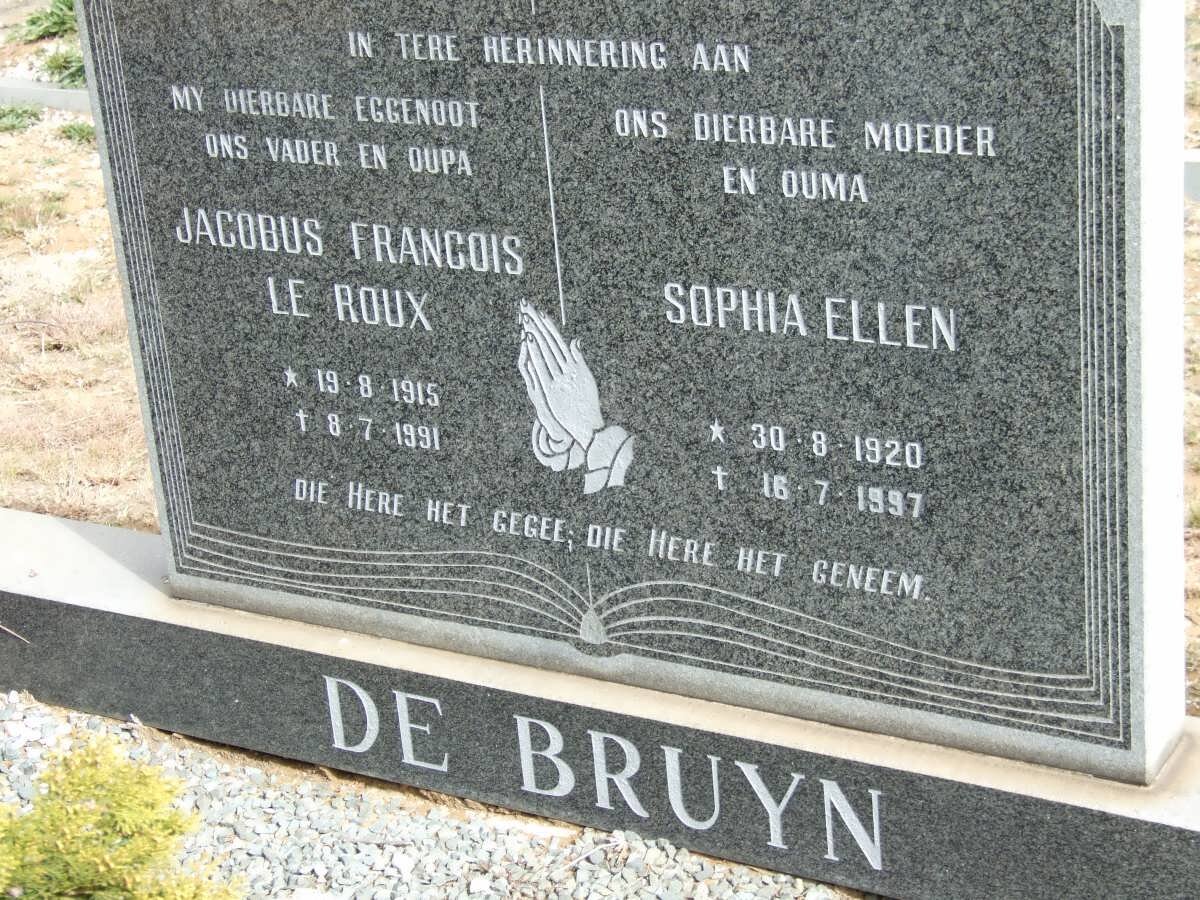 BRUYN Jacobus Francois Le Roux, de 1915-1991 &amp; Sophia Ellen 1920-1997