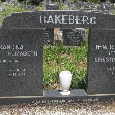 BAKEBERG Hendrik Johannes Christoffel 1932-1978 &amp; Francina Elizabeth DE BRUYN 1933-1995
