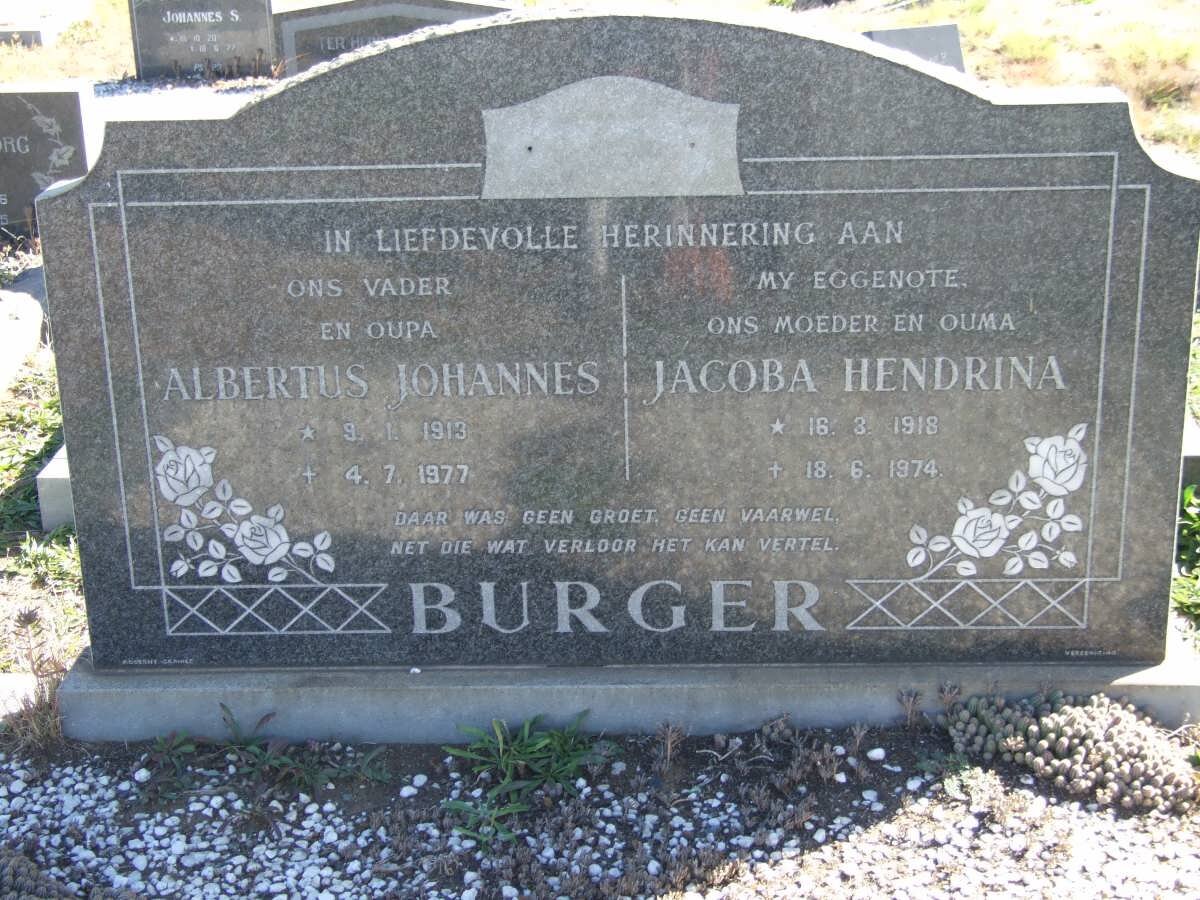BURGER Albertus Johannes 1913-1977 &amp; Jacoba Hendrina 1918-1974