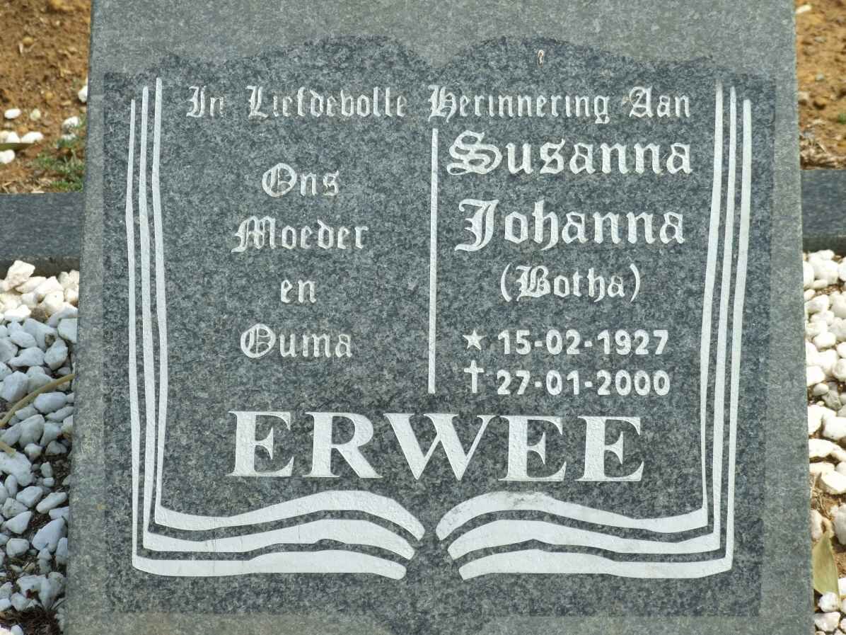 ERWEE Susanna Johanna nee BOTHA  1927-2000