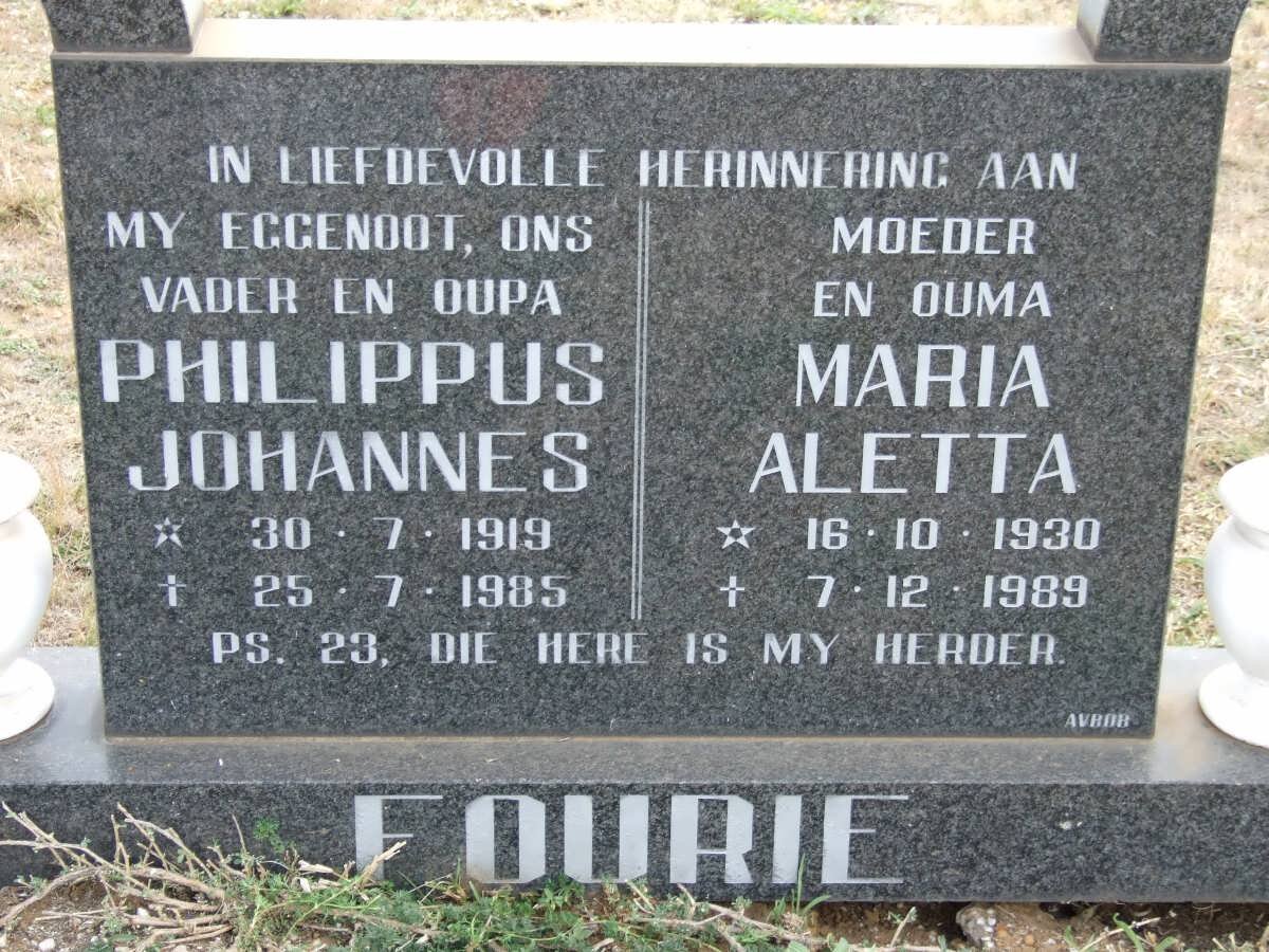 FOURIE Philippus Johannes 1919-1985 &amp; Maria Aletta 1930-1989