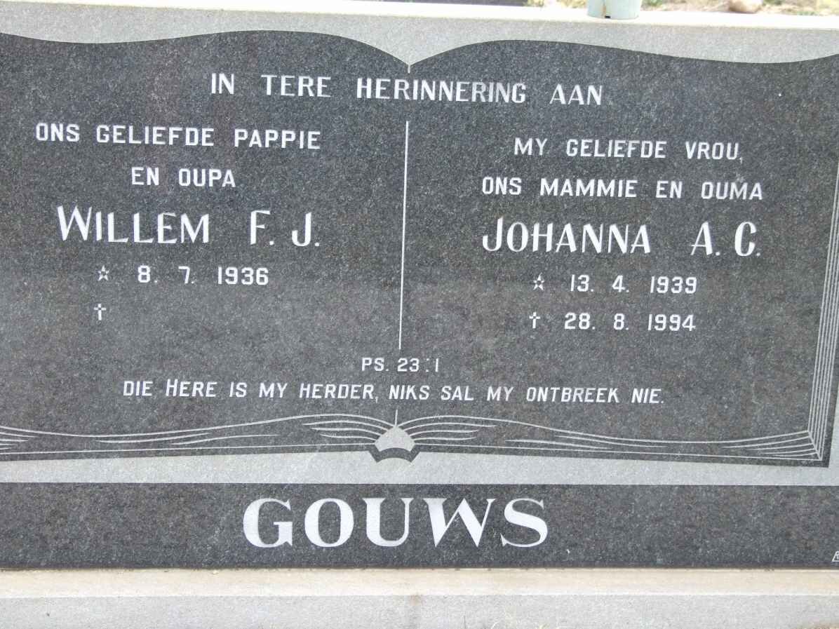 GOUWS Willem F.J. 1936- &amp; Johanna A.C. 1939-1994