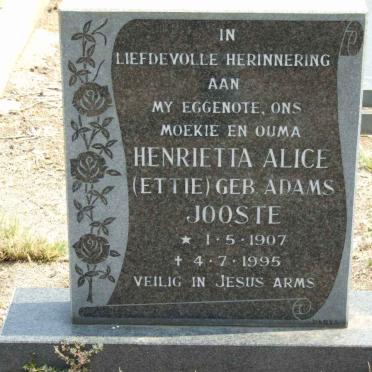 JOOSTE Henrietta Alice nee ADAMS 1907-1995