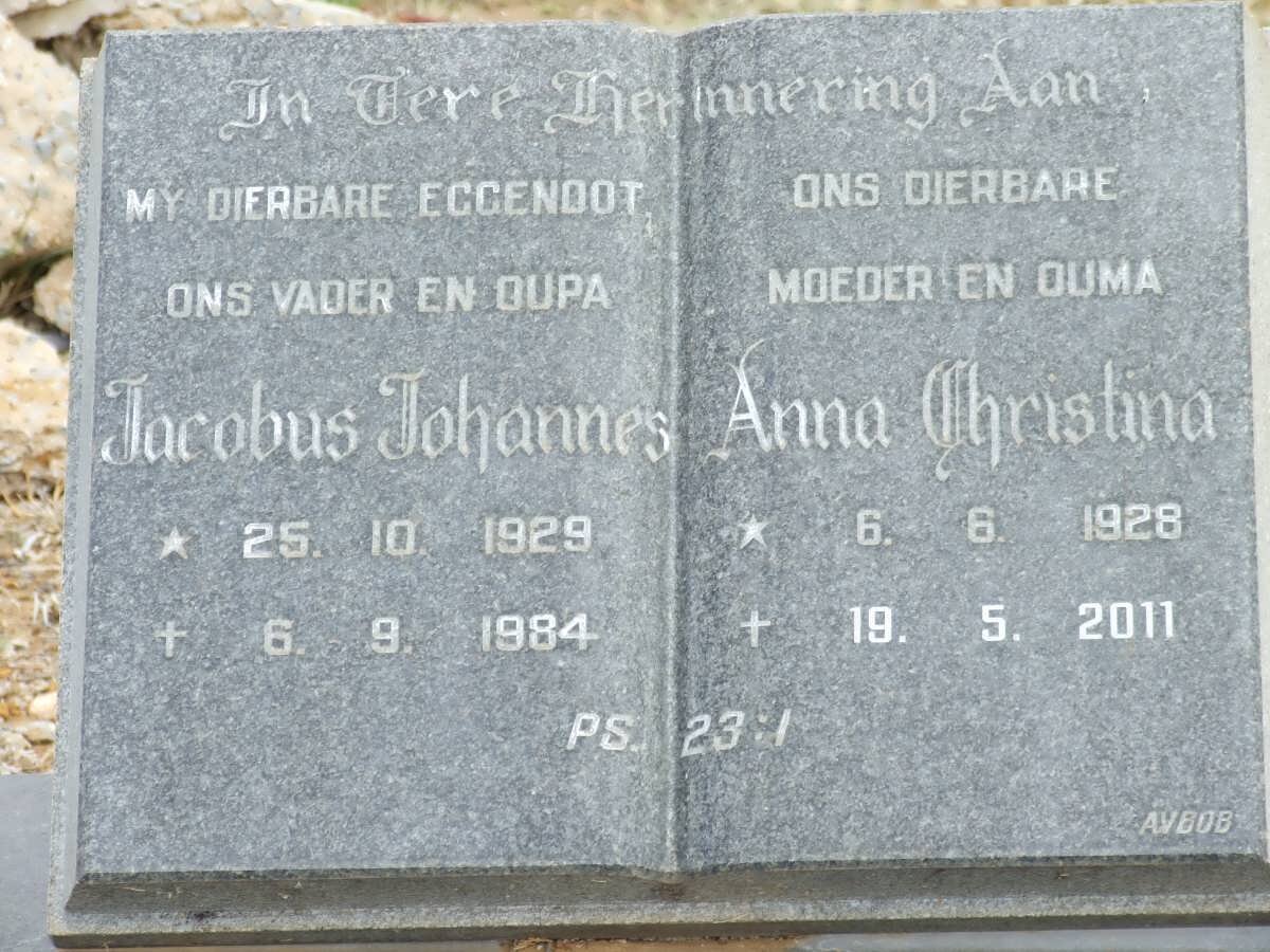 PIETERS Jacobus Johannes 1929-1984 &amp; Anna Christina 1928-2011