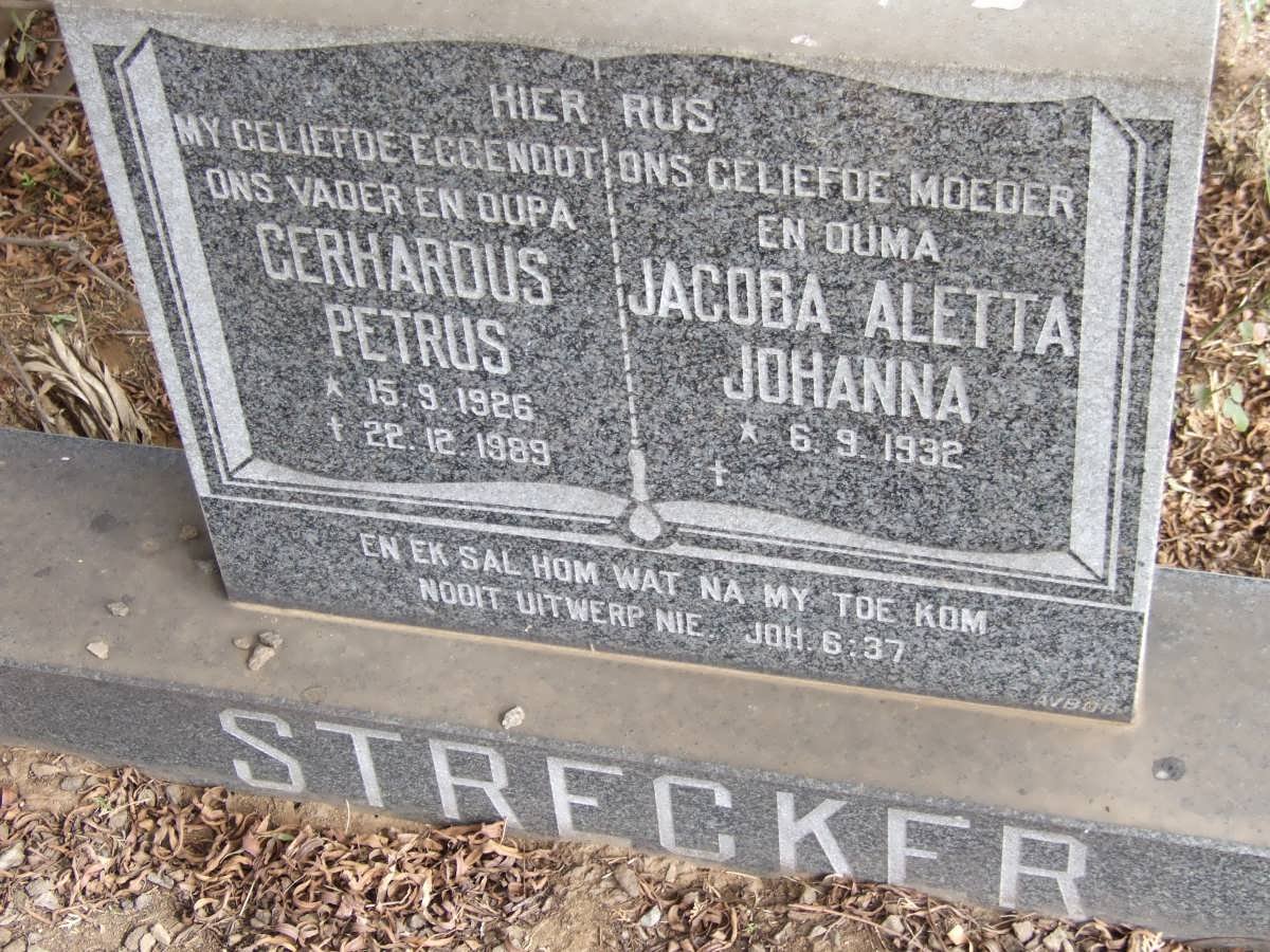 STRECKER Gerhardus Petrus 1926-1989 &amp; Jacoba Aletta Johanna 1932-