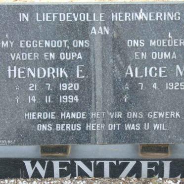 WENTZEL Hendrik E. 1920-1994 &amp; Alice M. 1925-