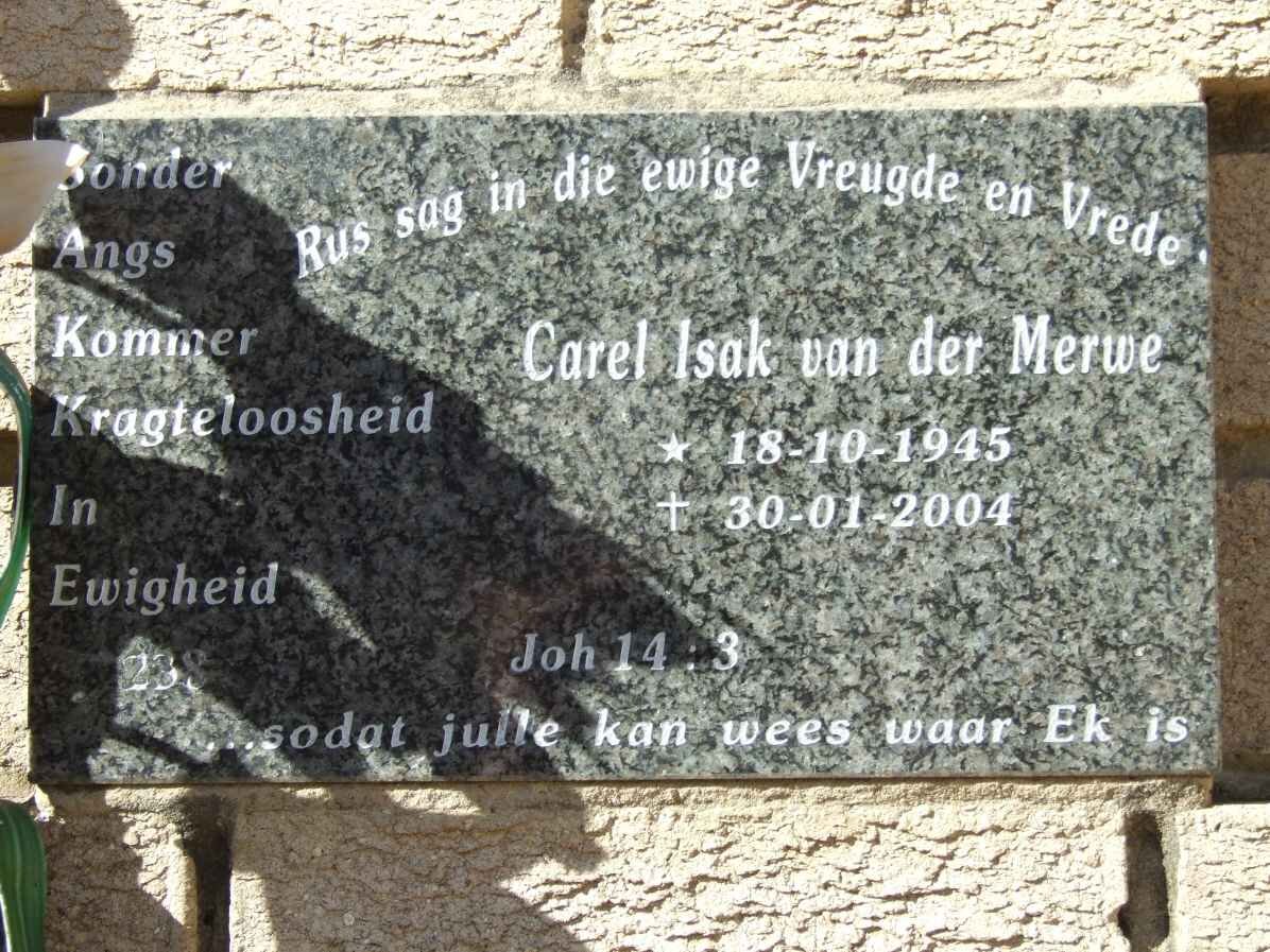 MERWE Carel Isak, van der 1945-2004