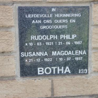 BOTHA Rudolph Philip 1921-1987 &amp; Susanna Magdalena 1922-1997