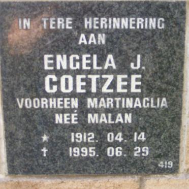COETZEE Engela J. voorheen MARTINAGLIA nee MALAN 1912-1995